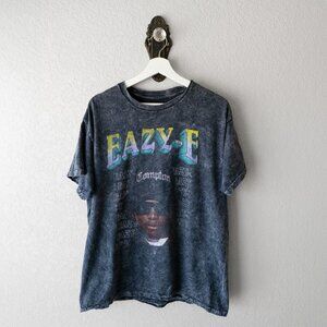 EAZY-E Men's Size Large Gray Marbled Acid Washed Compton Graphic Rap Tee